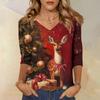 3/4 Sleeve Shirts For Women Print Christmas Tees Blouses Casual Plus Size Basic Tops Pullover