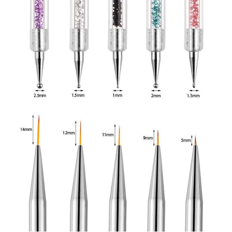 5Pcs Nails Art Dotting Pen Acrylic Drawing Liner Supplies Brush Rhinestone Gems Picker Uv Gel Painting Manicure Accessoires Tool