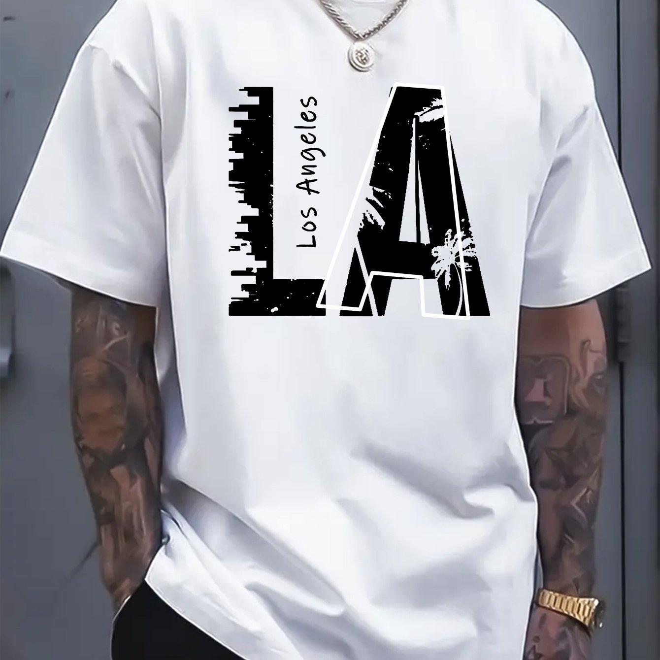 Summer 100 Cotton Fashionable Casual Mens Tshirt Trendy Street Style Los Angeles Letter Print Mens Short Sleeve Clothing S