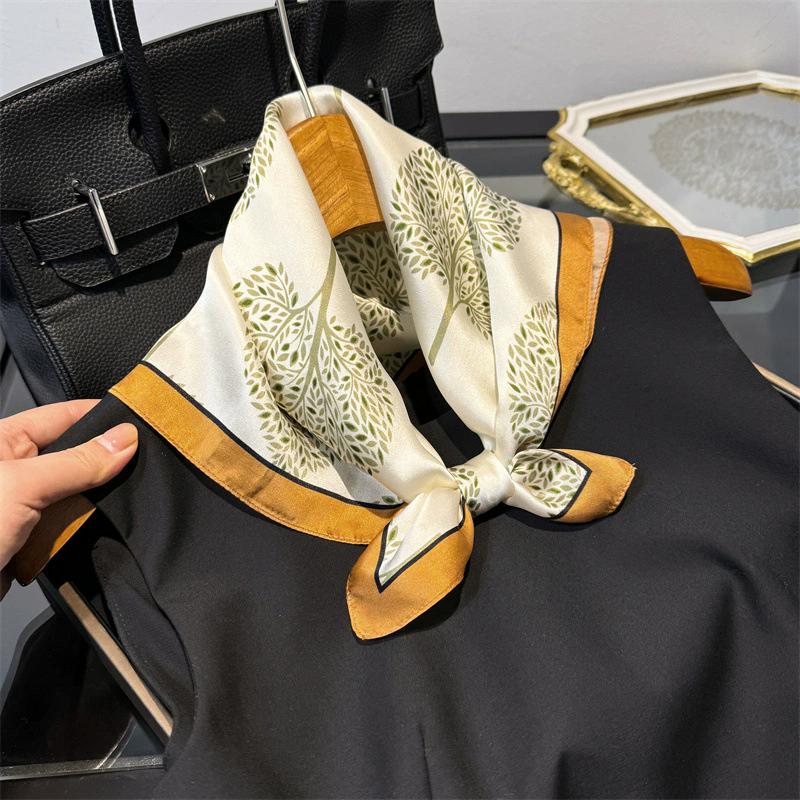 53cm Square Scarf 100% Pure Real Silk Scarves for Women Foulard Fashion 2025 Floral Brand Print Shawls Hijab Bandana Headband