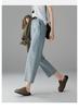 Half elastic waist jeans with patchwork design, women's 2026 spring fashion, loose and versatile, slimming straight leg cropped pants
