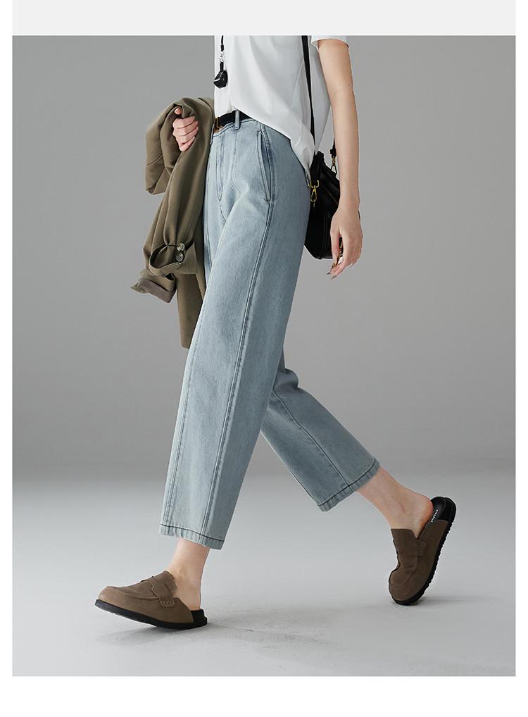 Half elastic waist jeans with patchwork design, women's 2026 spring fashion, loose and versatile, slimming straight leg cropped pants