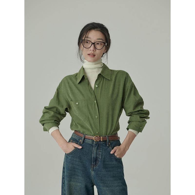 Atmosphere Feeling Soft Velvet Shirt Women Spring and Fall Color Loose Versatile Stacked Long-sleeved Shirt