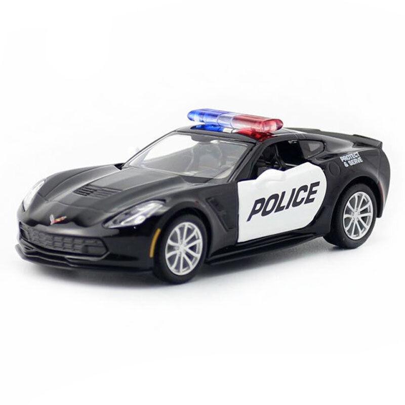 1/36 Scale Corvette Grand Sport C7 Police Car Model Diecast Toy Collection