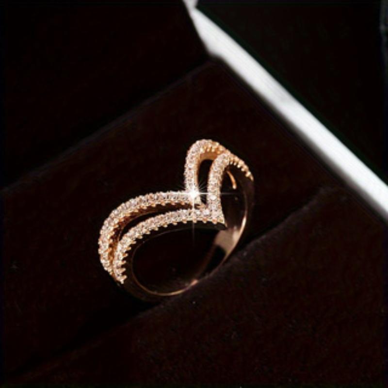 New Geometric V Shape Sparkling Set Zirconia Women's Ring Fashion Trend Design Wedding Party Jewelry Accessories