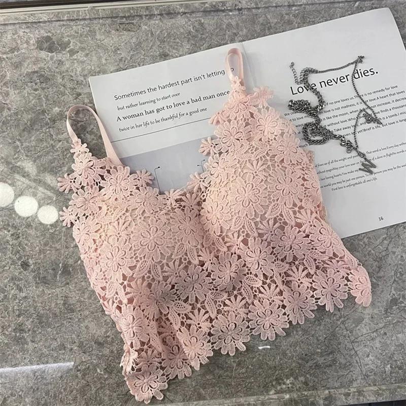 Dámský krajkový top s výstřihem do V a sexy zády, crop top s dutým výstřihem a podprsenkou, květinový výšivkový top Y2K 2025