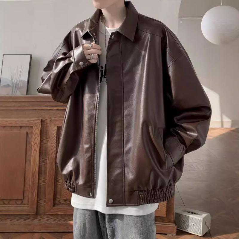 American Retro Leather Jacket Men's Autumn and Winter Motorcycle Handsome Fashion Brand Casual Loose Pu Leather Lapel Jacket