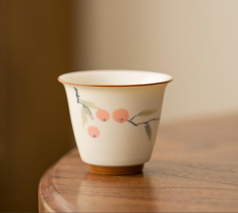 2pc/set Pure Hand-painted Bamboo Persimmon Master Cup Household Cup Single Cups Mugs Smelling Tea Bowl Tea Items Ornament 45ml