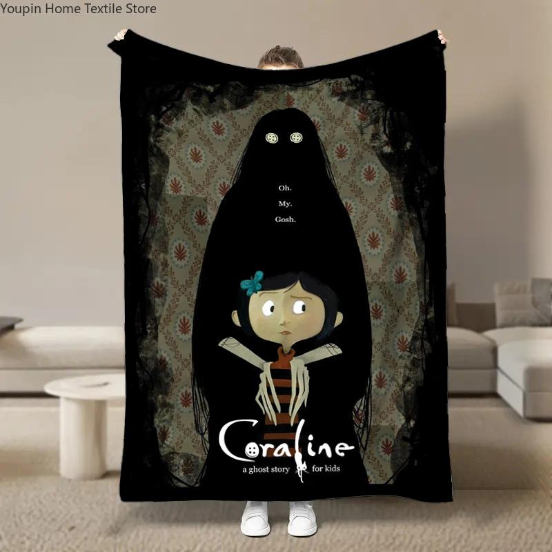 Anime Movie Coraline Card HD Cartoon Plush Blanket for Bed Sofa Soft Flannel Throw Fluffy Children Picnic Blankets Kids Gift