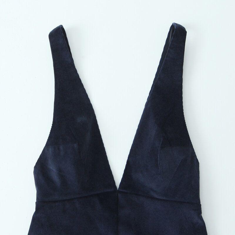 Fashion Style 2024 Fall and Winter New Women's Sling Corduroy Short Shoulder Strap V-neck Dress 4764272