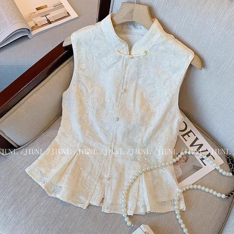 

Летний темперамент тонкий верхний безрукавный жилет с вышивкой пайетками женский 3XL [Recommended 138-150