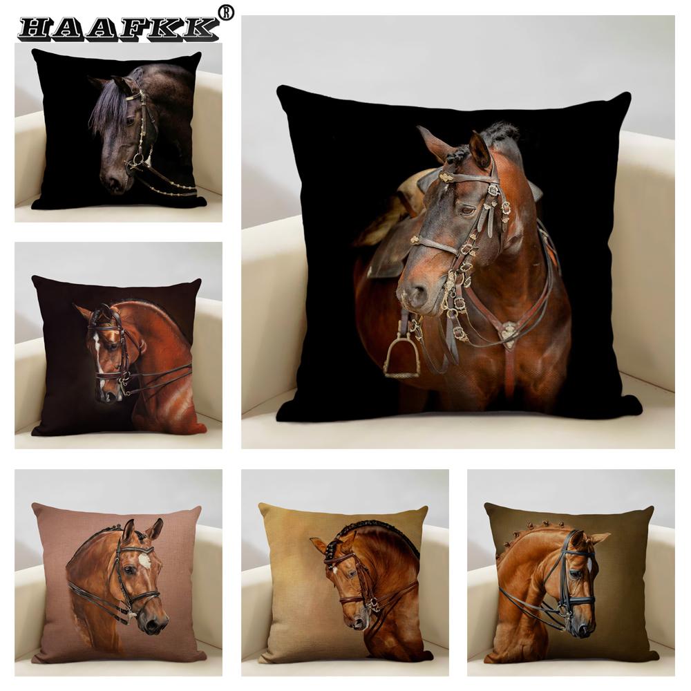 Funda de Cojín Animal Caballo Hermoso Patrón de Caballo Funda de Almohada para Sofá Decoración Artística para Sala de Estar en Casa Funda de Cojín 45x45cm Lino