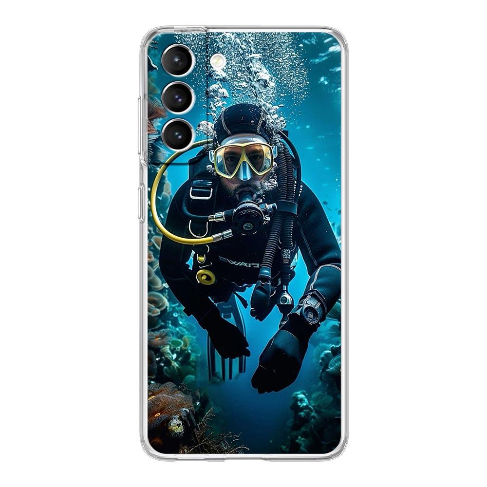 Phone Case For Samsung Galaxy S25 S24 S23 FE S22 Ultra S20 S21 5G S10 Plus S10E Soft Clear Cover Diver Diving