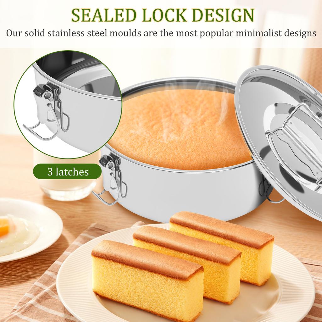 Flan Mold with Lid 304 Stainless Steel Flan Pan with Steam Rack Silicone Heat Pad Baking Supplies for Cake Dessert Pudding