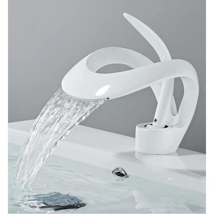 White Bathroom Basin Faucet Gray Sink Faucet Single Lever Hot and Cold Waterfall Crane Brass Sink Mixer Black Chrome Tap