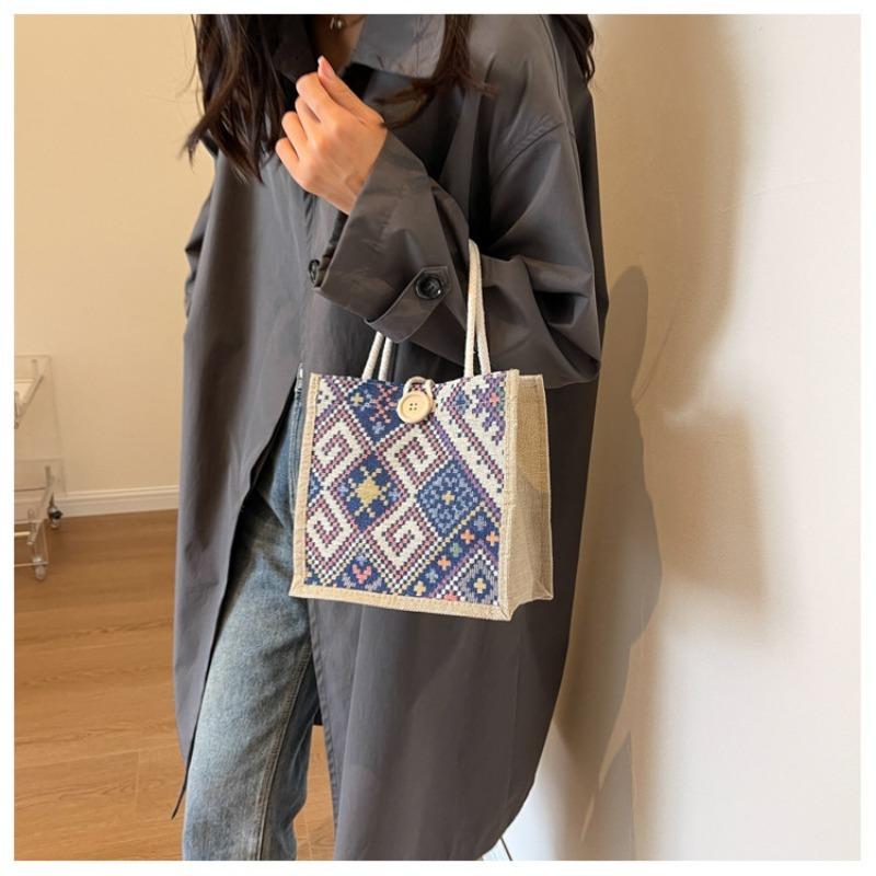 Bolsa de pano de vela nacional feminina verão moda portátil lancheira de linho bolsa bento