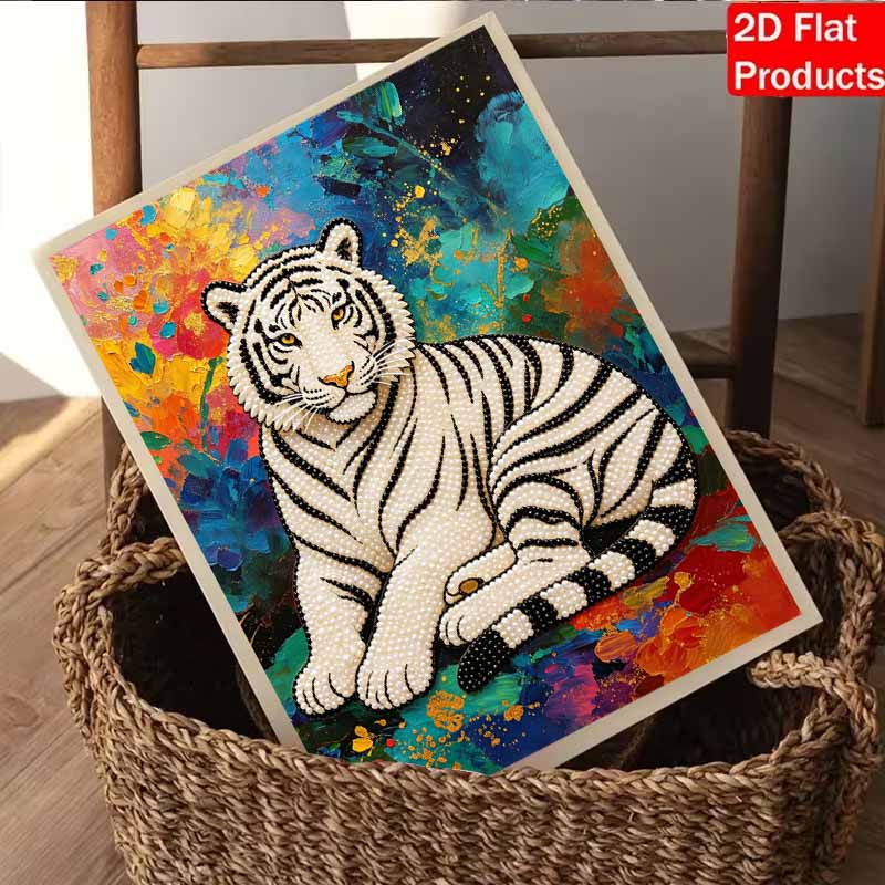 Pearl Painting Art Painting Kit for Adults and Beginners, White Tiger Sparkling Painting Craft Home Wall Decor Handmade Gift Art Pieces