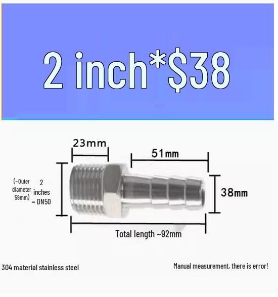 304 Stainless Steel Hex Threaded Water Hose Barb Connector