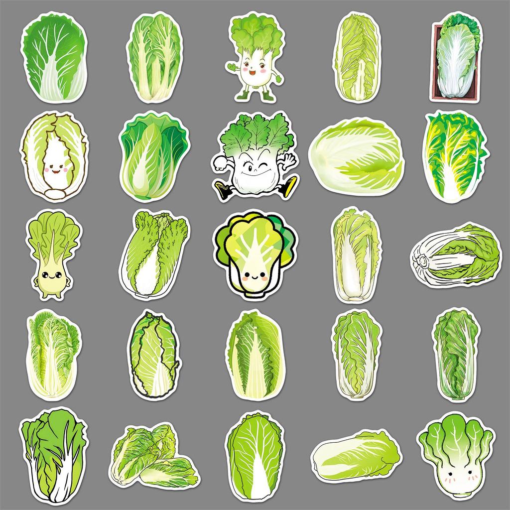 50 Waterproof Cabbage Stickers: Fresh Vegetable Graffiti for Journals, Earphones, Water Cups, and More