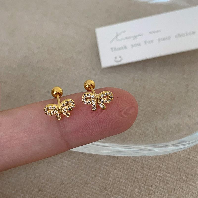 

Girly Feeling Sweet Bow Earbone Studs, Women S Exquisite And Small Personality, Ear Holes, No Need To Take Off Earrings And Earrings When Sleeping