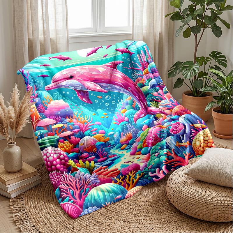 Pink Animal Print Bow Theme Blanket Lightweight Warm Flannel Blanket Decorative Throw Blanket for Home Decoration