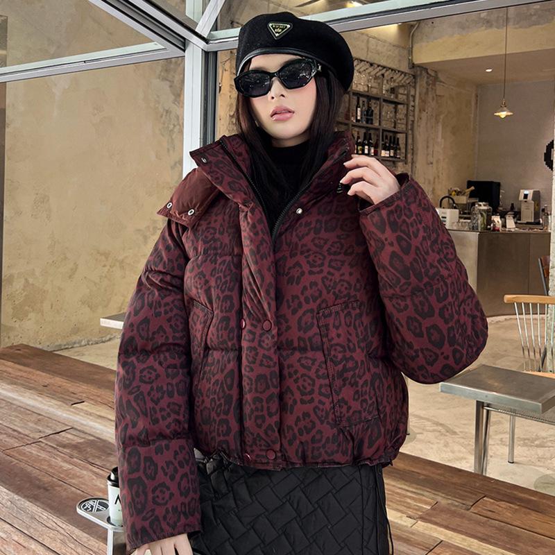 Women's Leopard Print Padded Jacket with Detachable Hood - Stylish, Thickened, Loose Outerwear for Winter 2026.