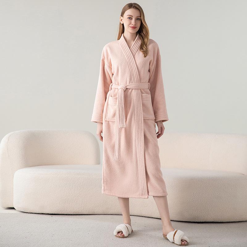 Cozy Velvet Bathrobe: Unisex Fleece-Lined, Thick Warmth for Autumn & Winter