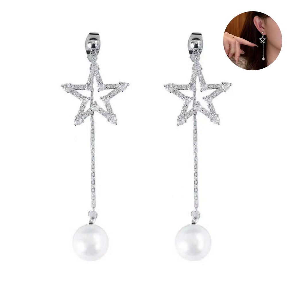Delicate Star Dangle Earrings With Full Diamond Design For Parties And Daily Wear