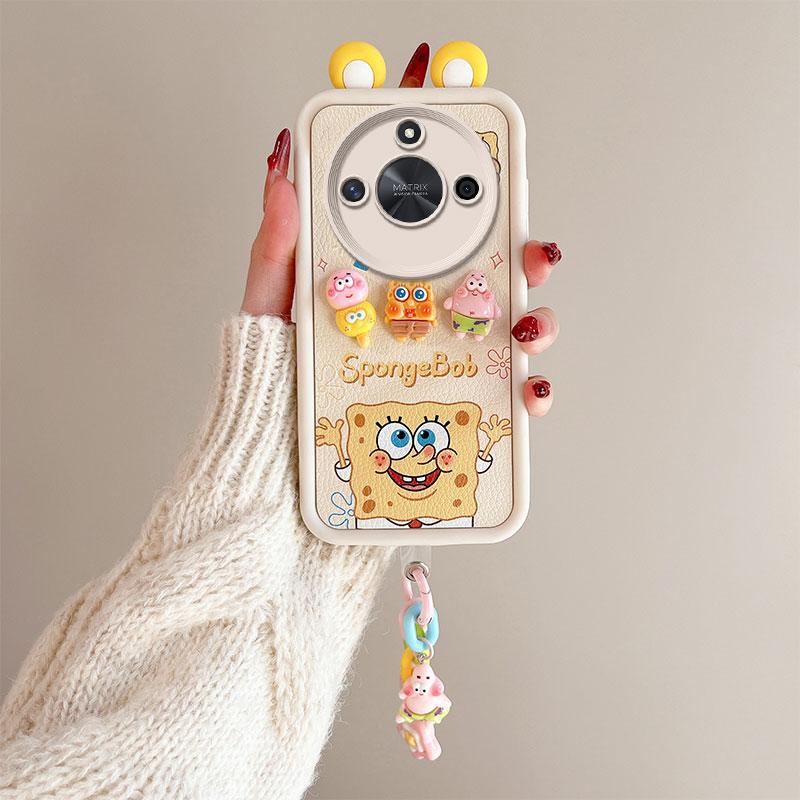 KEYSION Cute Ear 3D Cartoon Case for HONOR X9c Smart 5G with Bracelet Soft Silicone Shockproof Phone Cover for Huawei Honor X9c Smart