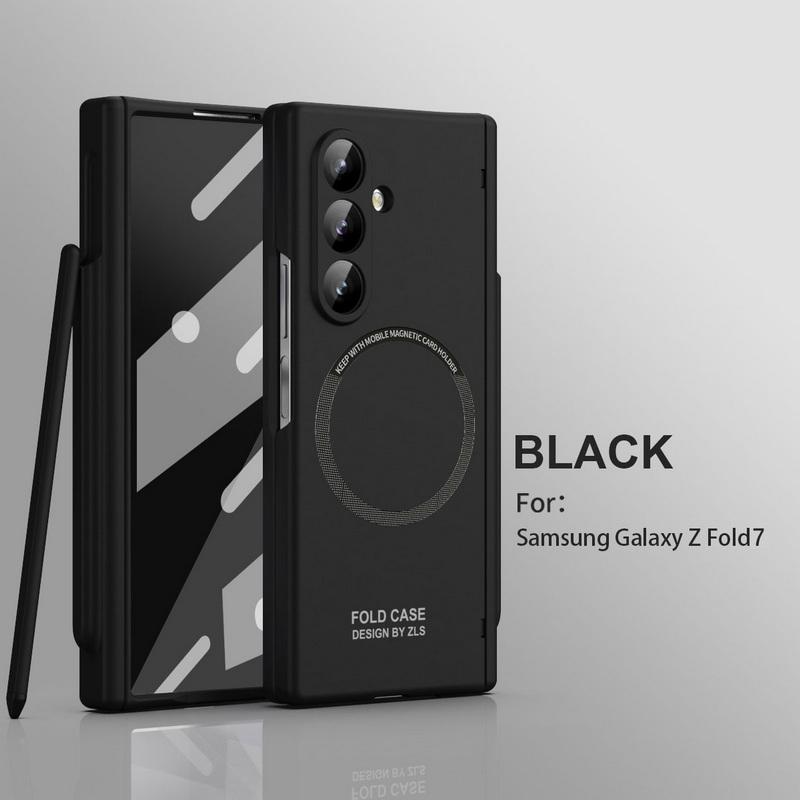 Rugged Magnetic Phone Case For Samsung Galaxy Z Fold 7 6 5 5G For Magsafe With Stylus Pen Holder Screen Film Hard Cover Shell