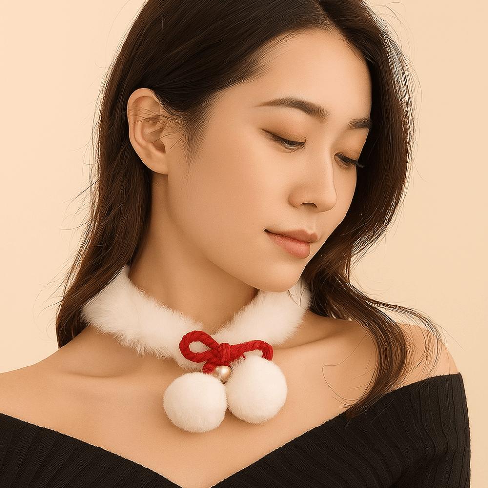 Christmas Tree Christmas Plush Choker Hairball Xmas Clavicle Chain Bow Pendant Necklace  Winter