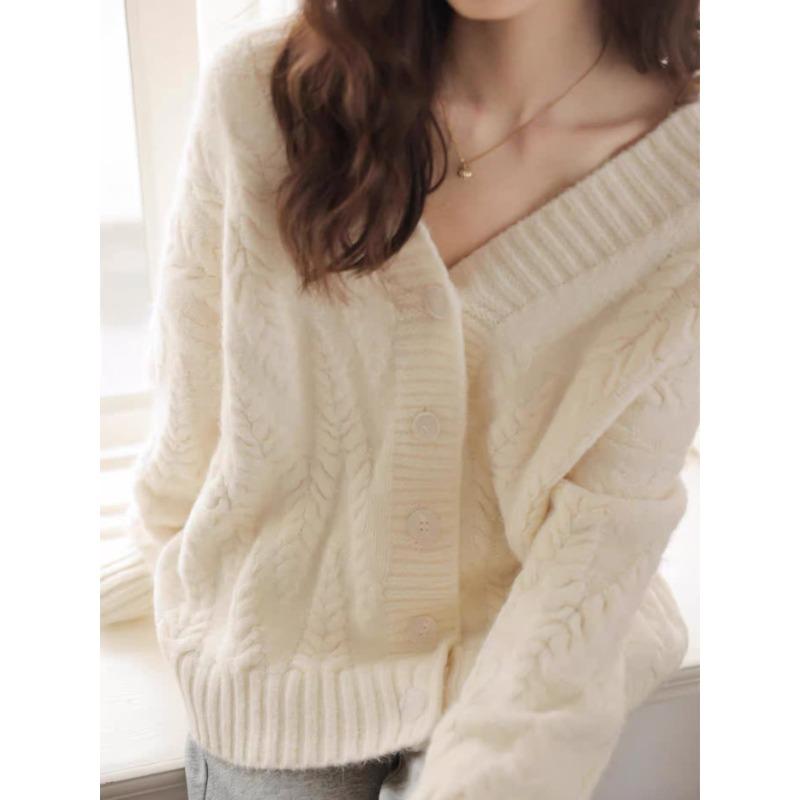 

Кардиган крупной вязки, новое осеннее пальто, свитер с колосьями, женский, свободный ленивый стиль, женский топ One size белый