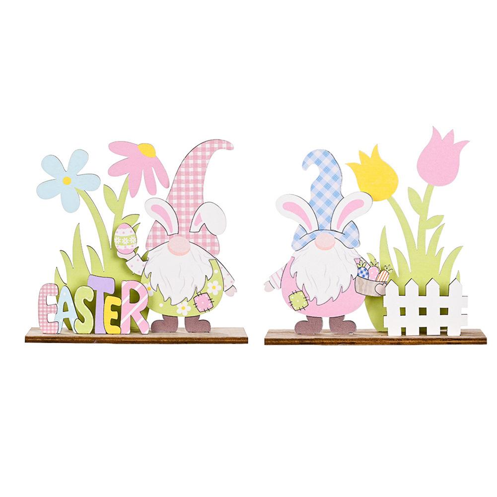 Colorful Wooden Easter Ornament Dwarf Rabbit Flower Element Portable Beautiful Eye-catching Table Decoration for Easter Party