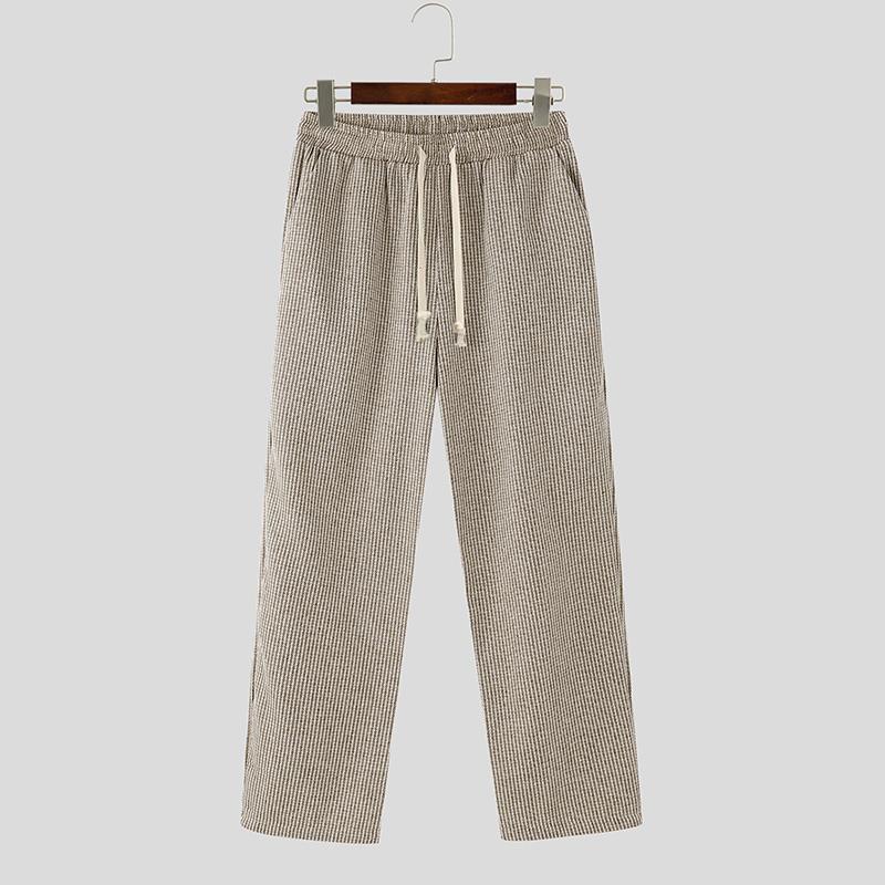 

INCERUN мужские полосатые длинные прямые брюки с эластичной резинкой на талии 3XL коричневый