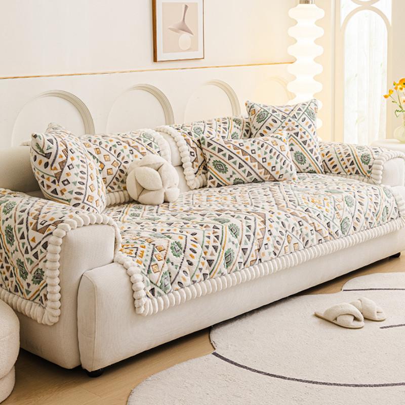 Modern Geometric Pattern Thickened Autumn Winter Snowflake Velour Sofa Cushion Plush Anti-Slip Seat Cover