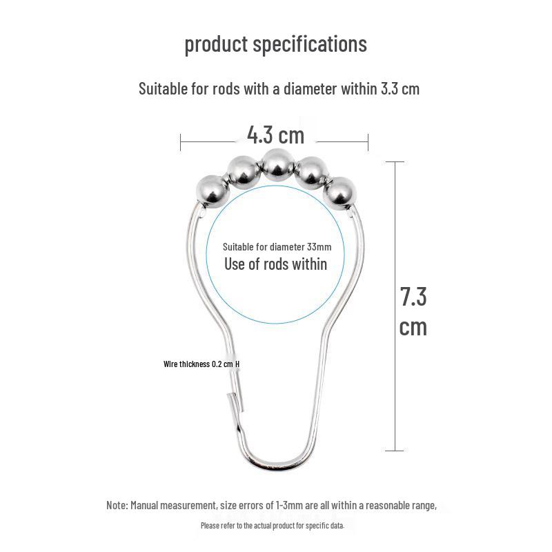 Metal Shower Curtain Hook with Beads - Roller Ball Design for Curtains