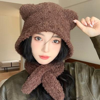 New Cute Bear Hat for Women In Autumn and Winter Versatile Warm Woolen Hat Outdoor Cold Proof Ear Protection Knitted Hat