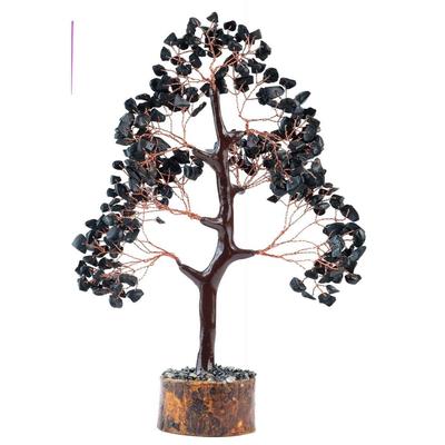 New Crystals Gemstones Bonsai Money Tree for Good Luck, Decoration Gift Item - 10-12 Inch (Black Tourmaline Copper Wire)