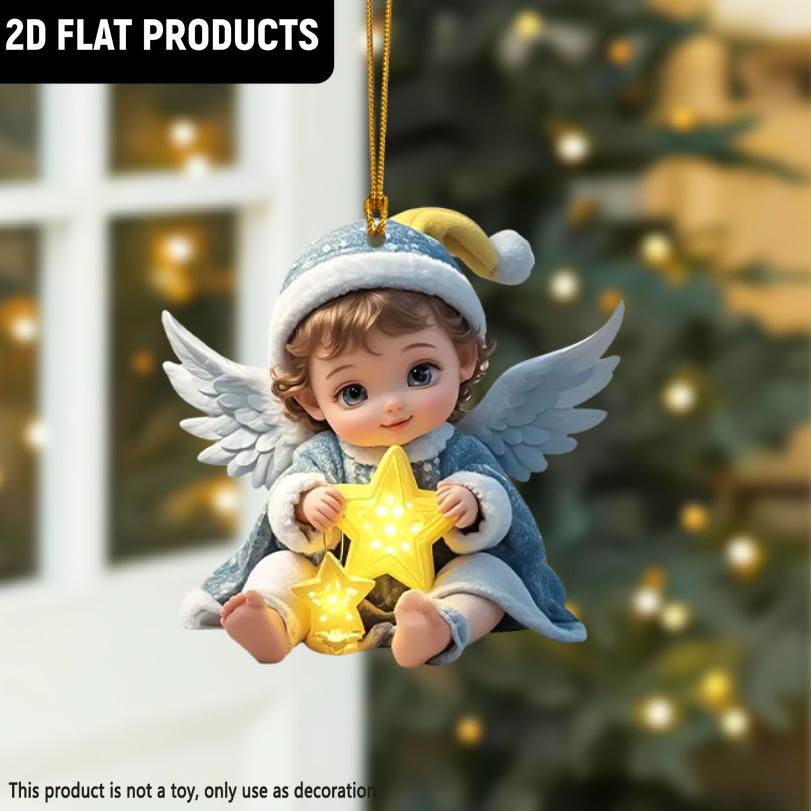 2D Flat Angel Wings Acrylic Ornaments with Golden Rope, Realistic Angle Pendant, Charm Rearview Mirror Hanging Decor,Prety Gifts for Family Friends
