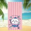 Kawaii Chiikawa Cartoon Barista Character Beach Towel Pink Vertical Stripe Coffee Cup Print Soft Microfiber Quick Dry Absorbent