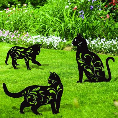 3Pcs Cat Metal Decorative Garden Stakes Animal Weather Resistant Lawn Ornaments Halloween