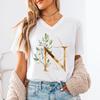 Pink Flower Letters Az Print Tshirt 26 Alphabet Unisexs Vneck Tshirt Flower Letter A B C D Short Sleeve Female Tees Tops