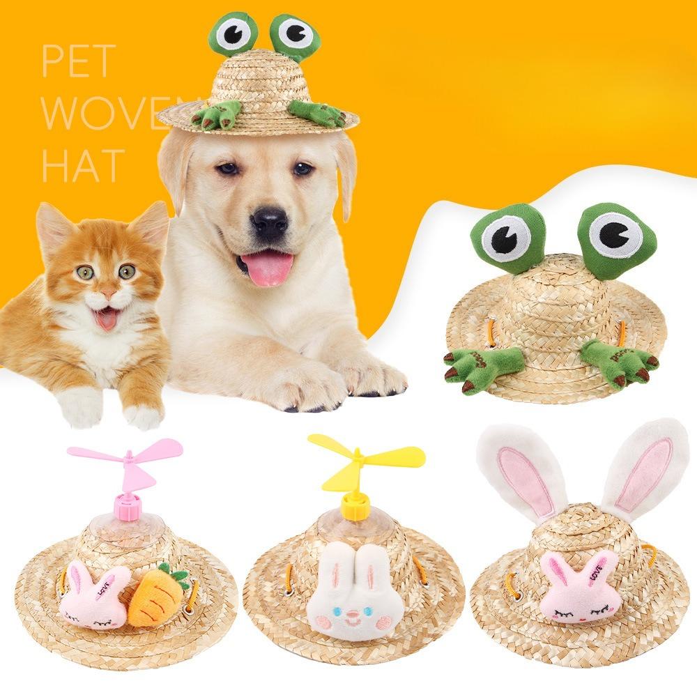 Pet act cute straw hat, cute doll hat spring and summer sunshade into funny pet hat