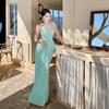 French Celebrity Premium One Shoulder Mesh Long Dress Skirt Vintage Tube Top Dress