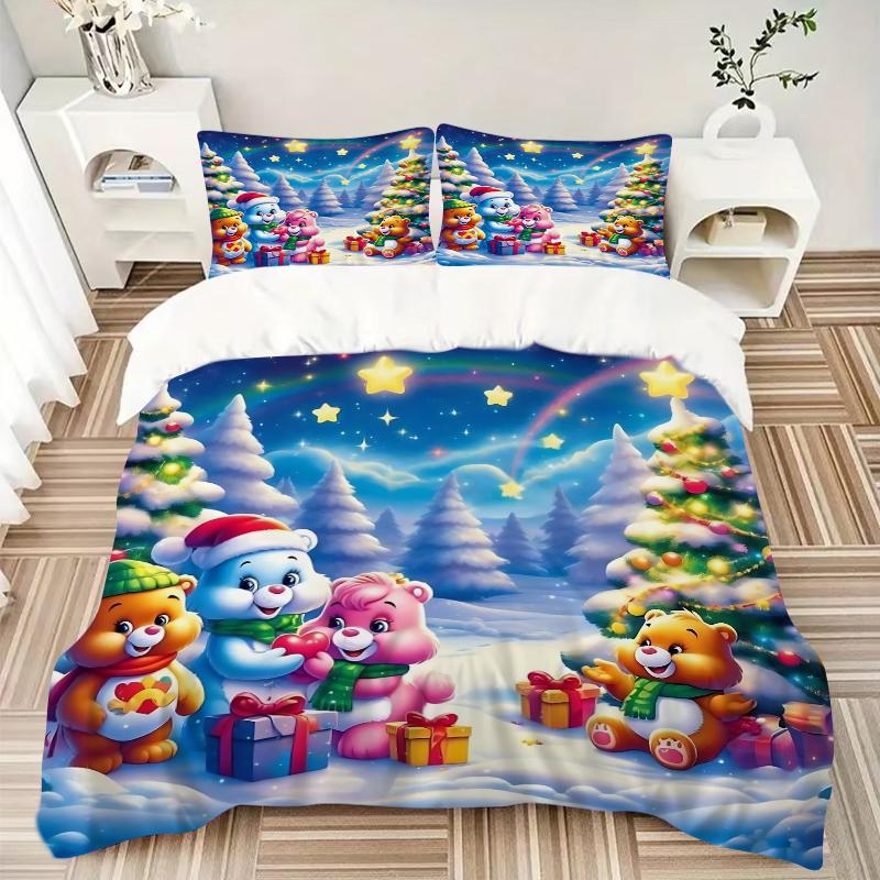 3Pcs Christmas Bears Presents Bedding Set Quilt Cover Pillowcase Home Christmas Xmas Halloween Gift 1 Duvet Cover 2 Pillowcase S921147