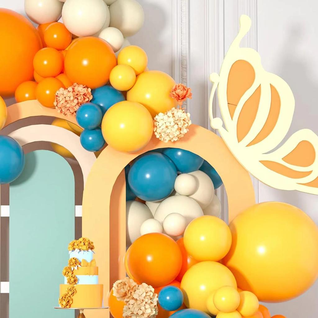 Yellow Orange Balloon Vaulted Flower Set 126 Pieces Blue And Blue Lemon Yellow Balloon Birthday Wedding Baby Shower Party