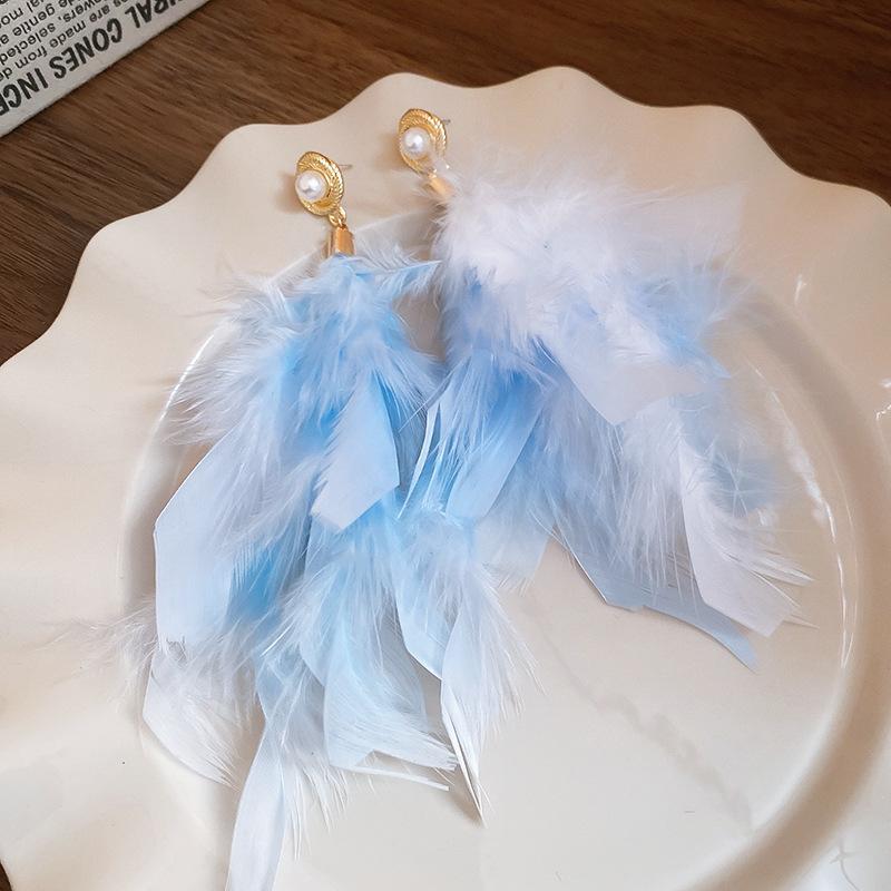 Bohemian Ethnic Style Feathers Fringed Earrings Ear Hooks Personalized Vacation Wind Ears