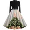 Women's Vintage V-Neck Long Sleeve Christmas Print Casual Dress