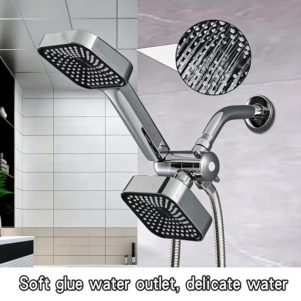 Chrome Plated Double Shower Head Kit with Handheld And Overhead Sprays Wall Install Anti-Clog Water Outlet for Powerful Bathroom