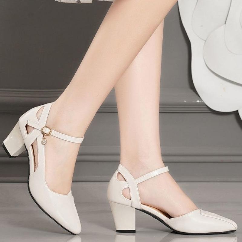 Fashion 2024 Summer New Female Fairy Style Students All-match Baotou Shallow Mouth High Heels Women Solid Color Buckle Sandals